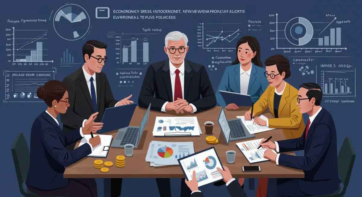 Industry leaders and policymakers discussing economic projections and environmental targets, emphasizing cross-sectoral impact of carbon policies.