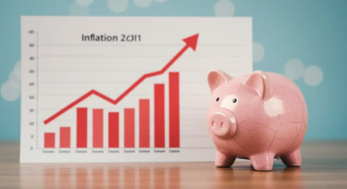 Graph illustrating rising inflation impacting a piggy bank, symbolizing reduced purchasing power.