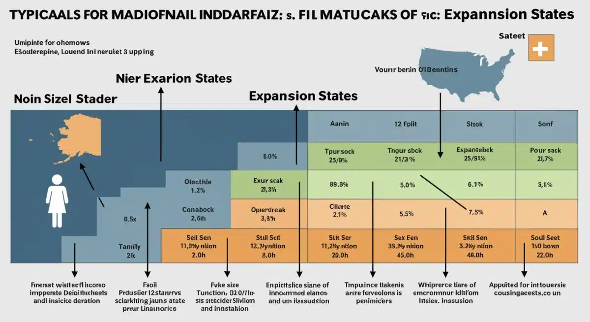 Infographic showing Medicaid income eligibility by family size and state.