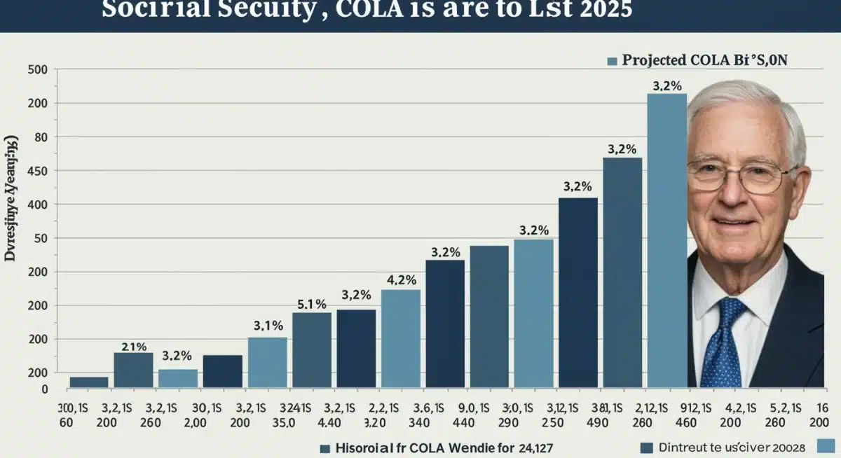 Historical Social Security COLA percentages with 2025 projection