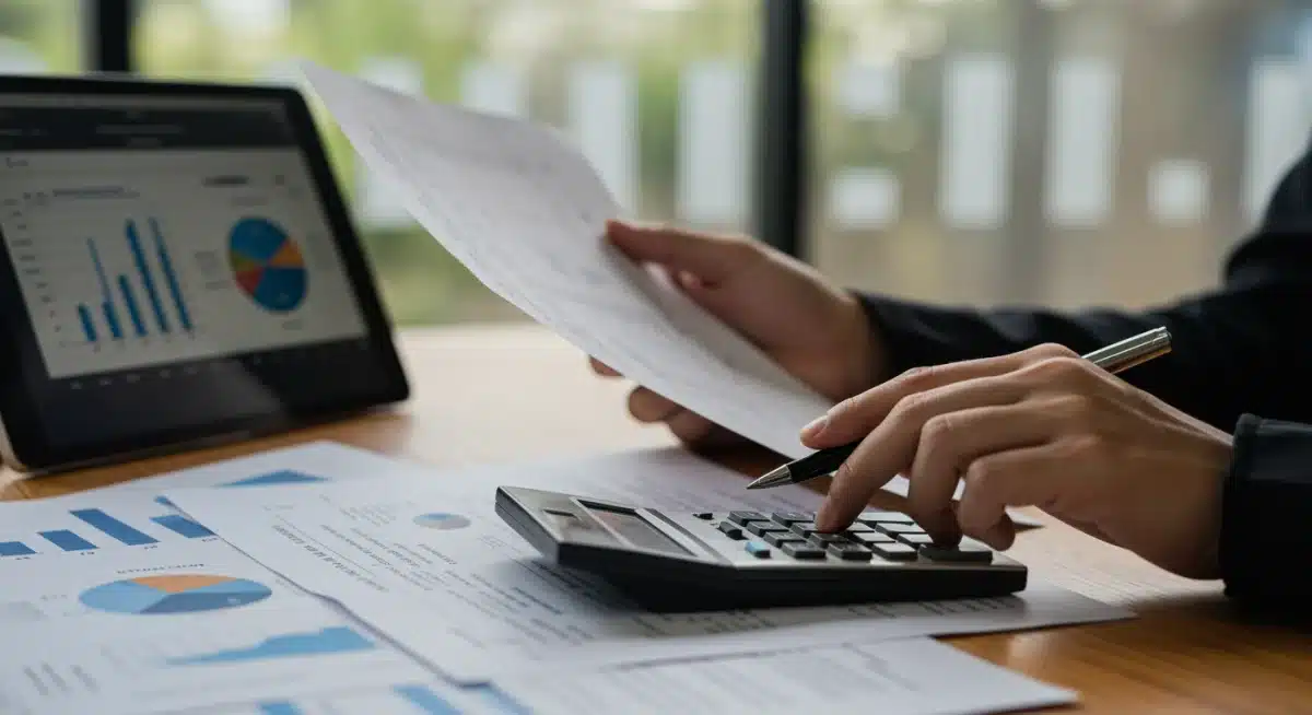 Person calculating student loan payments with documents and tablet