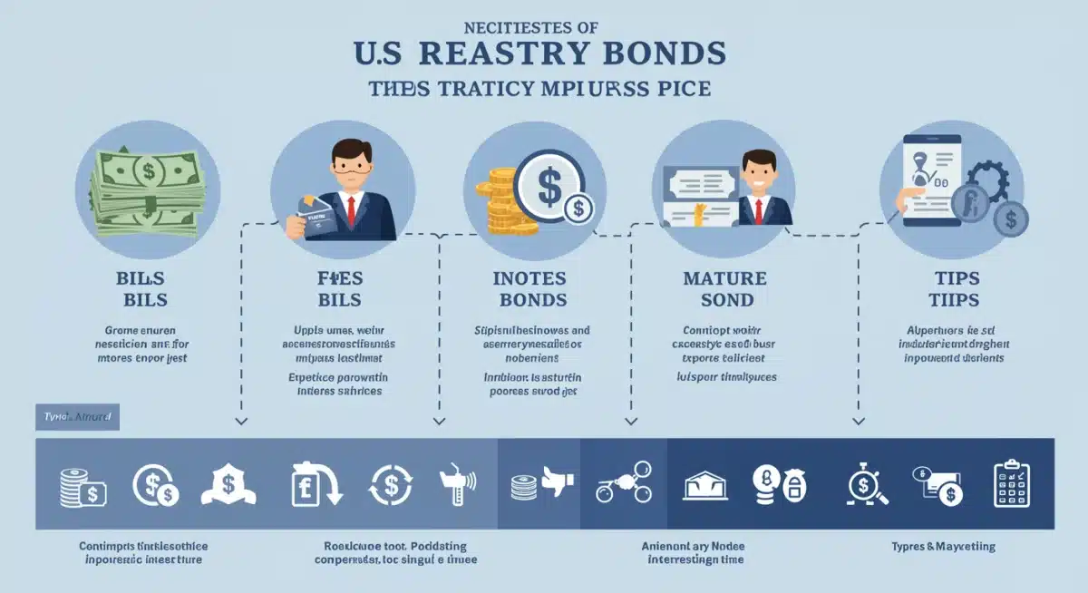 Infographic detailing types of US Treasury bonds and their characteristics