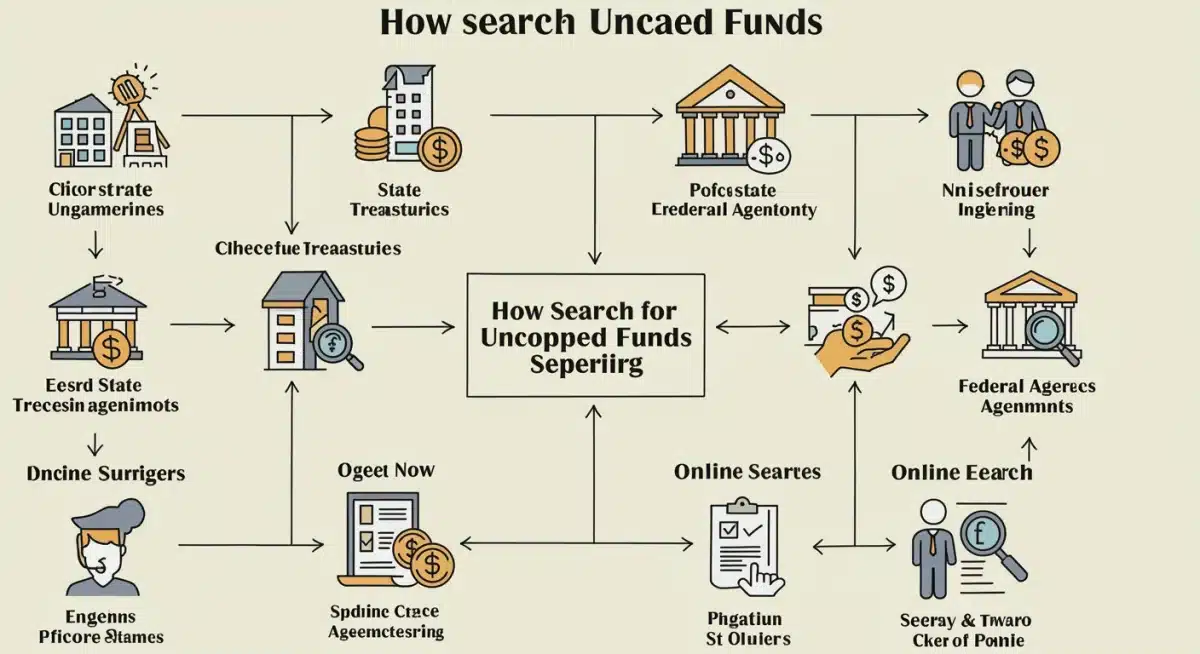 Flowchart illustrating the step-by-step process for searching and claiming unclaimed government funds.
