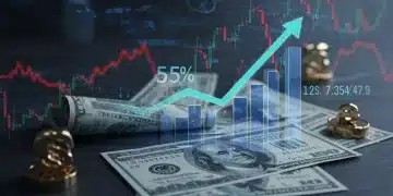 US Treasury bonds with a stable 5% return graph amidst volatile market indicators