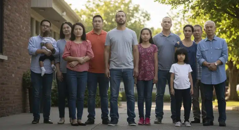 Families and individuals seeking emergency rental assistance at a community center