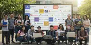 Students researching merit scholarships for US universities