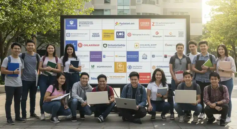 Students researching merit scholarships for US universities