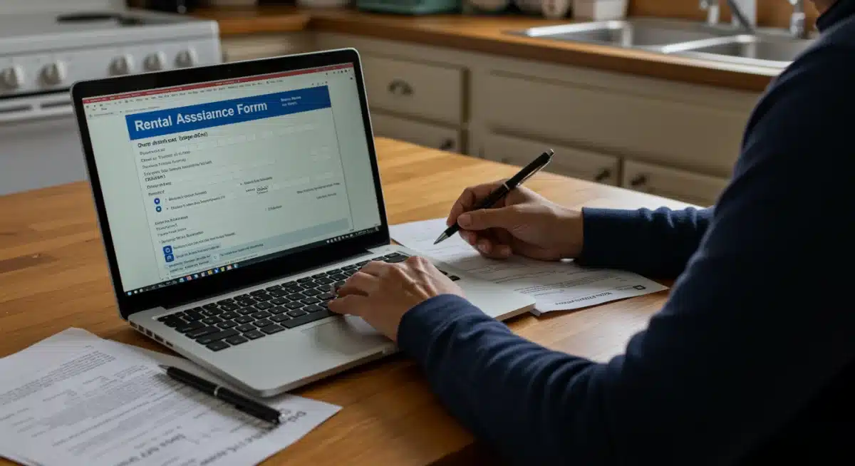 Individual completing online application for rental assistance