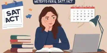 Student studying intently for SAT ACT with a 3-month plan calendar