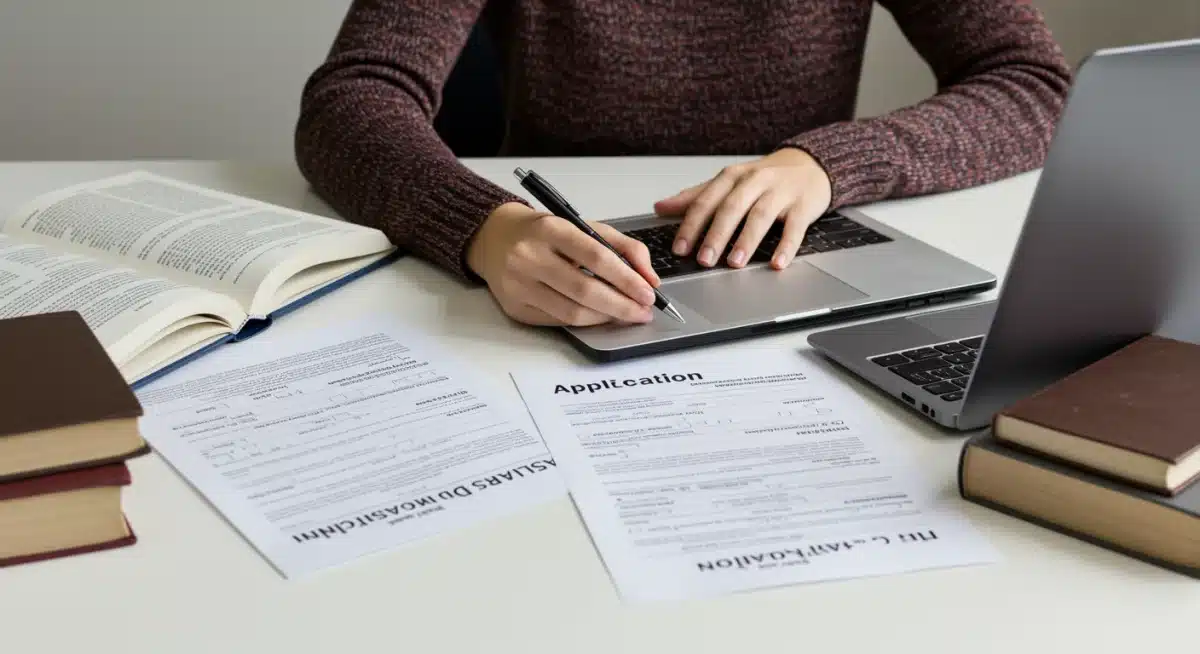 Student diligently completing scholarship applications