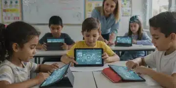 Students learning with AI in a modern K-12 classroom