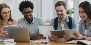College students reviewing FAFSA information for federal student aid