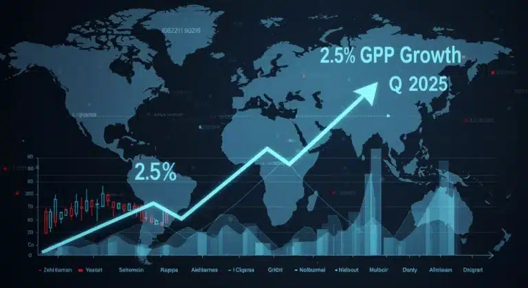 US economic forecast chart showing 2.5% GDP growth for Q1 2025 amidst global market volatility.