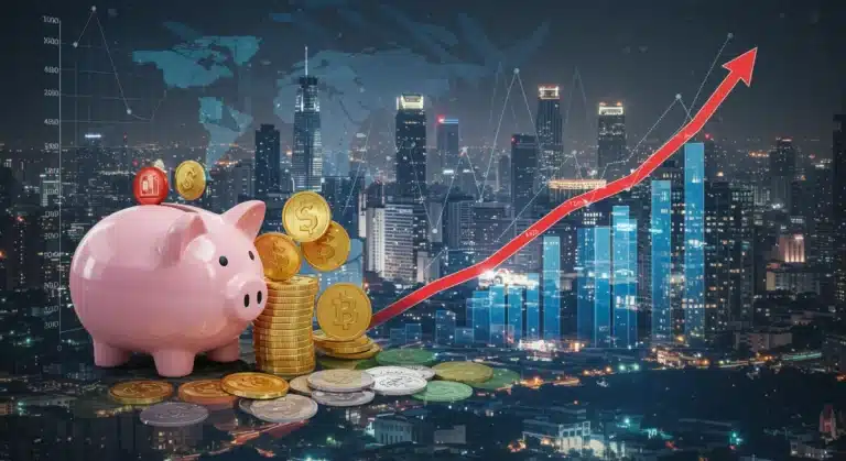 Dynamic visual of US economic indicators, inflation graphs, savings, and investment charts for 2025.