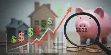 Financial graph showing rising interest rates for 2026, impacting US mortgages and savings.