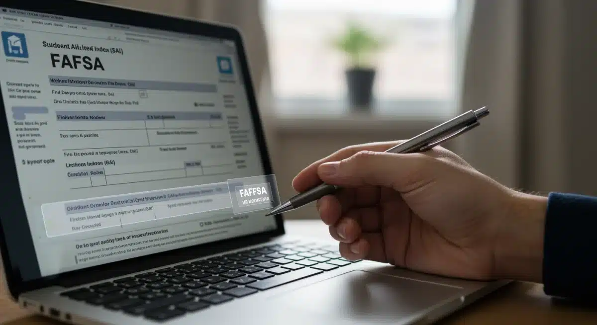 Hand filling out a digital FAFSA form on a laptop, emphasizing critical data entry for 2025 financial aid.