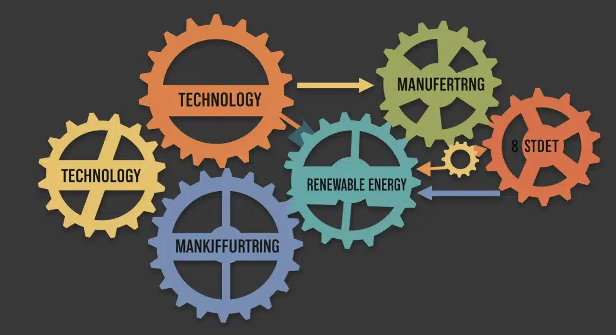 Interconnected gears representing various economic sectors influenced by federal budget
