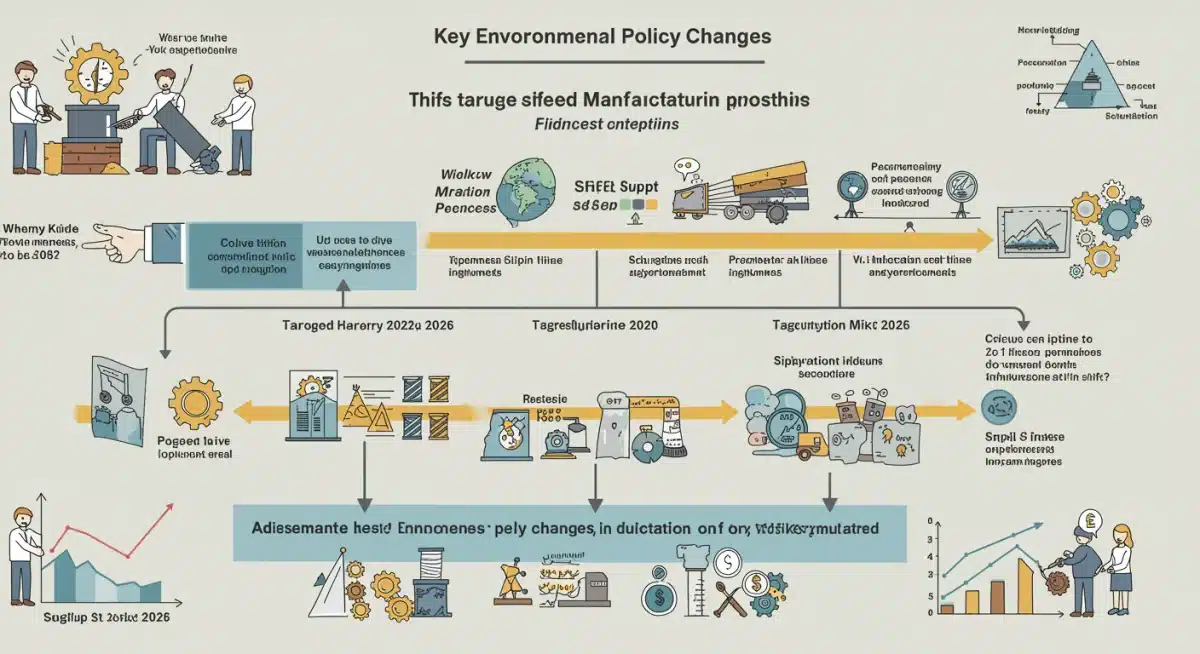 Infographic detailing environmental policy timeline and manufacturing impact