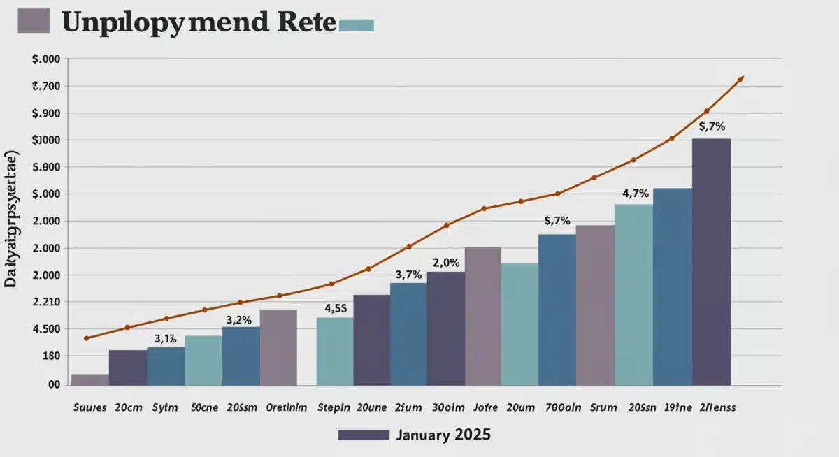 Infographic showing US unemployment rate at 3.7% in January 2025 and related economic trends.