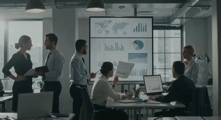 Professionals analyzing economic data, symbolizing the stable US job market in January 2025.