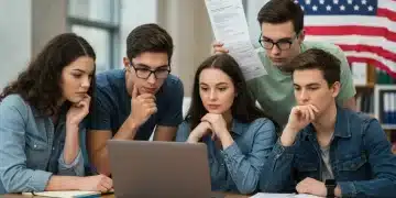 College students reviewing financial aid information on a laptop, representing new federal student aid policies.