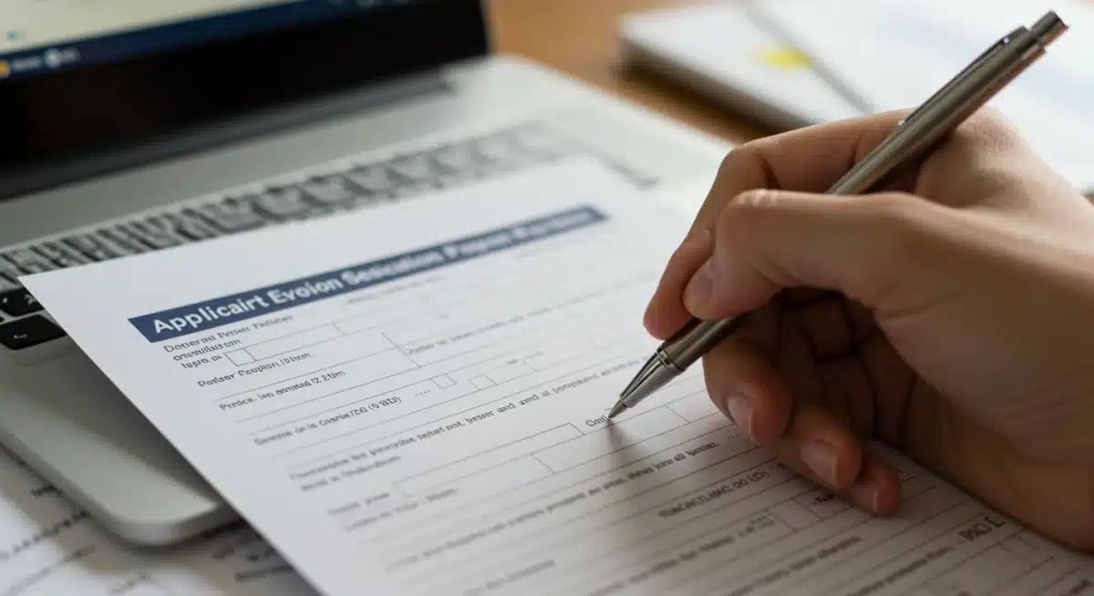 Hand filling out an energy assistance application form
