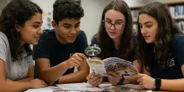 Students reviewing college admissions brochure for early decision 2026