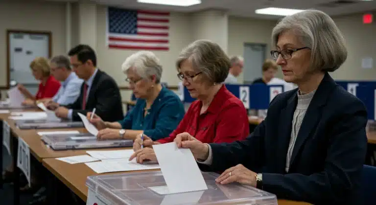 Voters casting ballots in 2026 midterm elections polling station