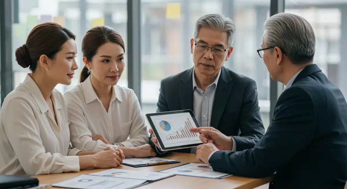 Financial advisor discussing investment strategies with diverse clients, emphasizing proactive planning for 2026 tax law changes.