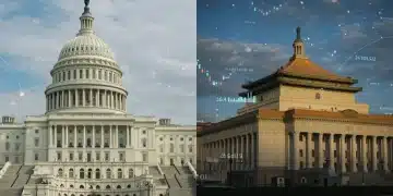 US and Chinese government buildings symbolizing bilateral relations in 2026