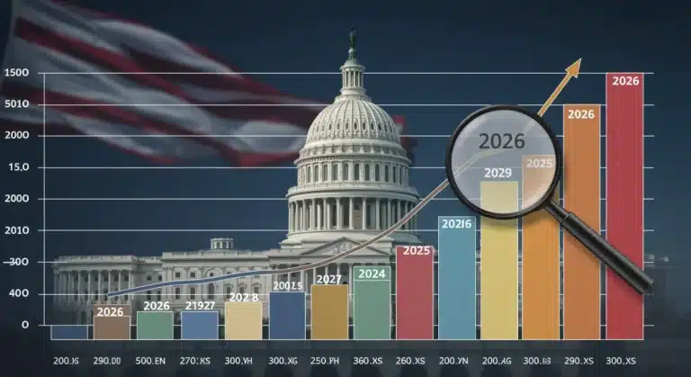 Graphic depicting 2026 federal budget spending and revenue projections