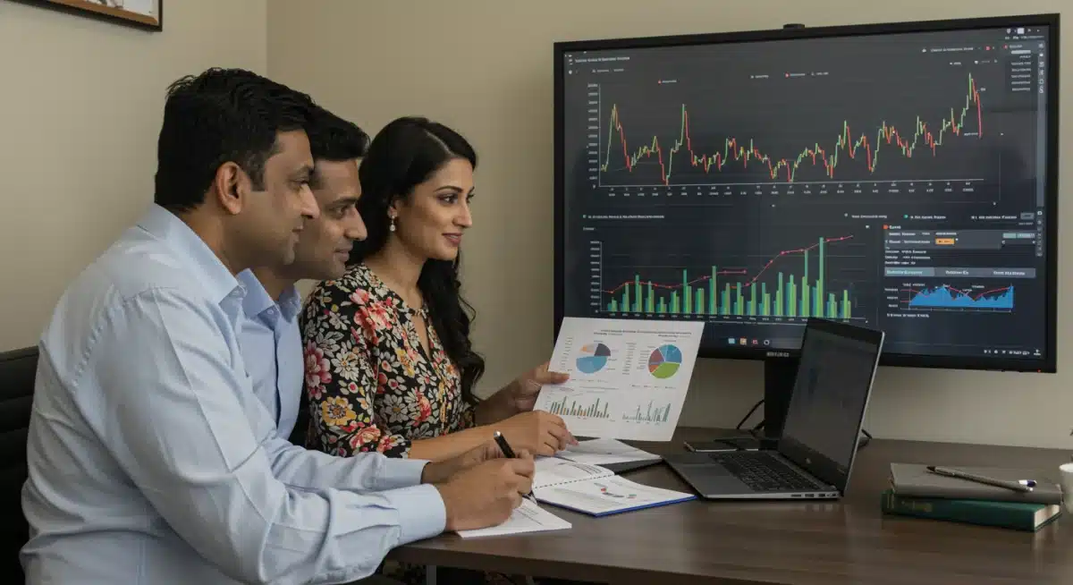 Financial advisor discussing investment strategies with a couple for retirement planning.