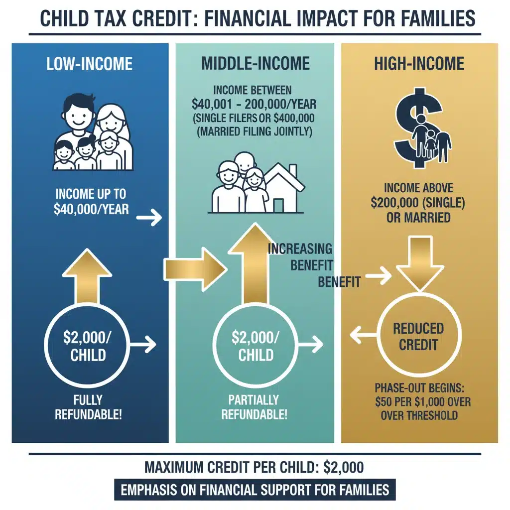 Infographic showing Child Tax Credit income thresholds and benefits