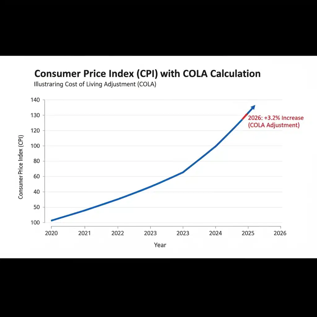 Graph showing rising CPI and a 3.2% COLA increase for Social Security.