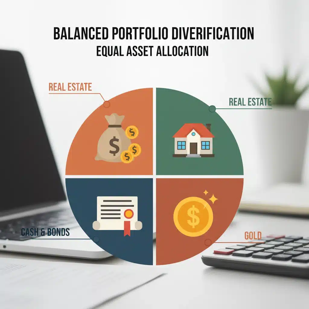 Diversified investment portfolio showing various asset classes.
