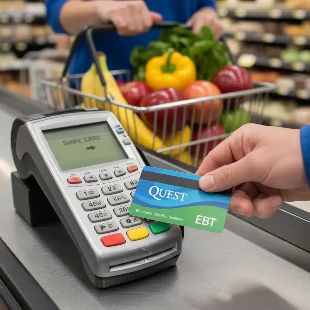 EBT card being swiped at grocery store checkout
