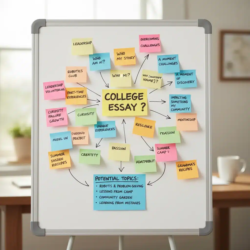 Brainstorming ideas for a powerful college application essay