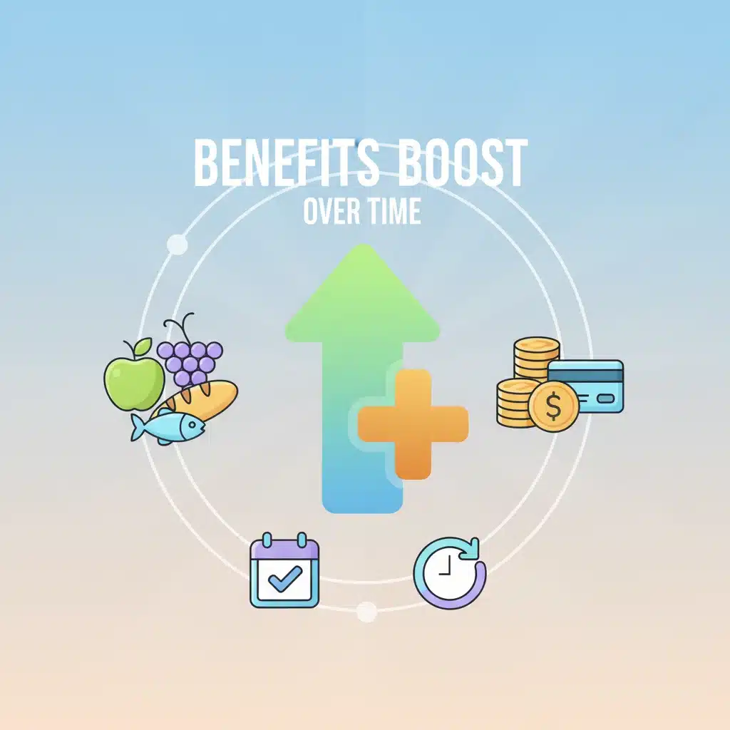 Infographic showing an upward trend for 2026 SNAP benefits increase