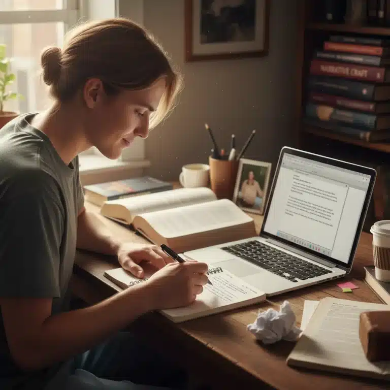 Student writing a compelling college application essay for 2026 admissions