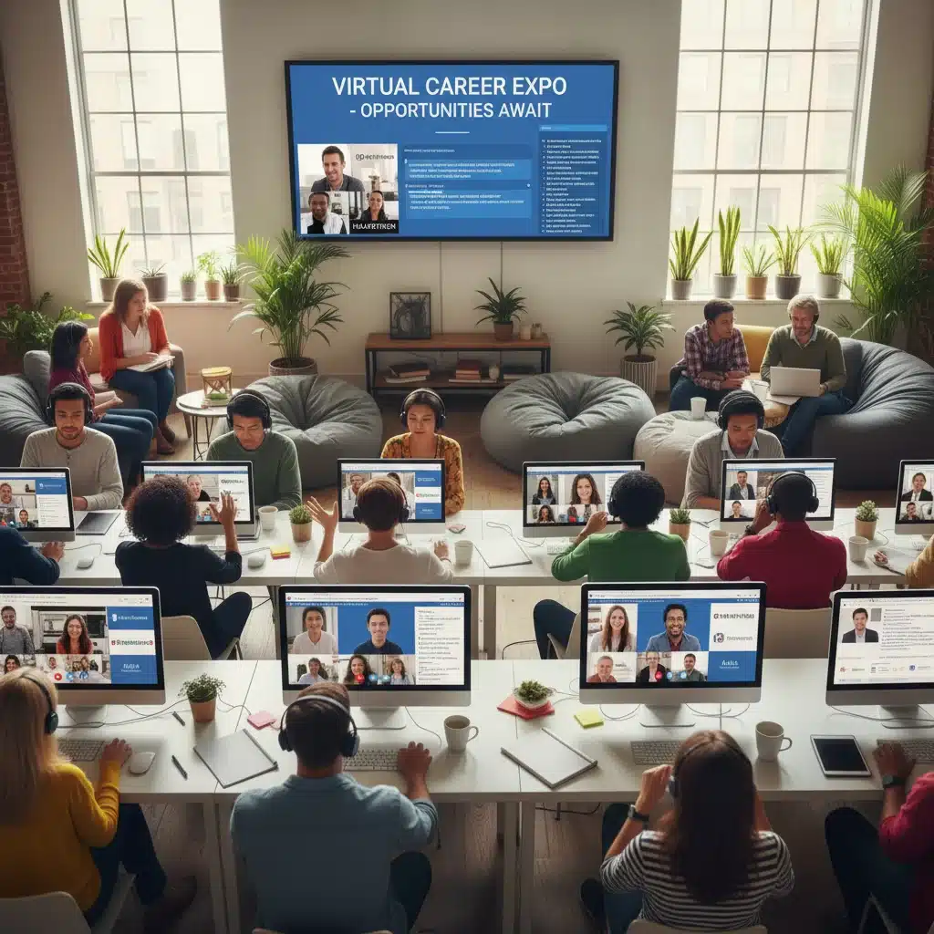 People participating in a virtual job fair for employment opportunities