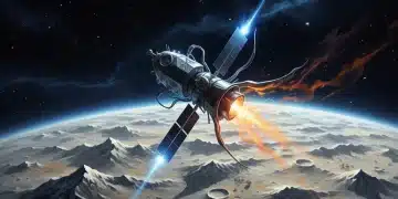 Artemis III Orion spacecraft orbiting the moon, symbolizing NASA's future space exploration leadership.