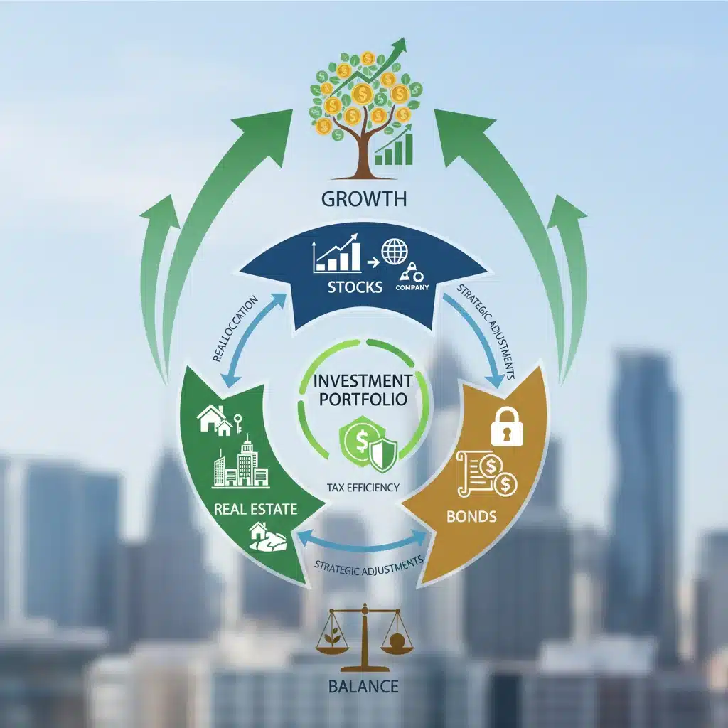 Diversified investment portfolio with strategic rebalancing for tax efficiency