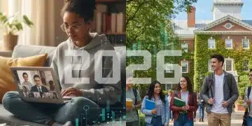 Split image of online student and campus student for 2026 degree comparison
