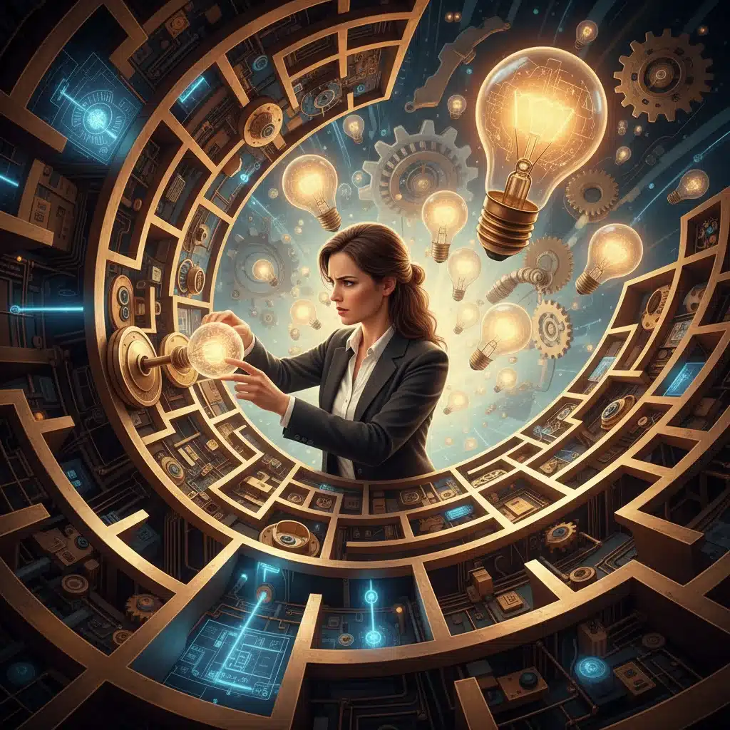 Person solving a complex problem, representing critical thinking and analytical skills.