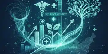 Abstract graphic showing healthcare data, financial charts, and medical symbols, representing US healthcare policy changes and budget increases.