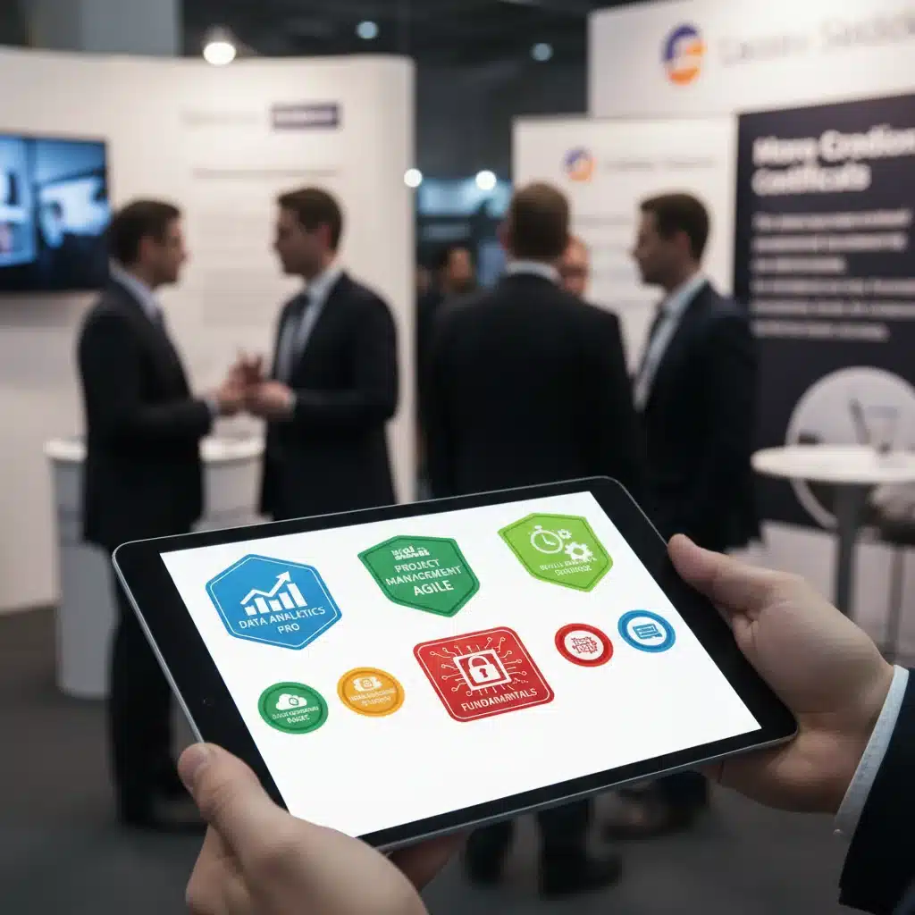 Digital badges and micro-credential certificates on a tablet, symbolizing skill acquisition and career readiness.