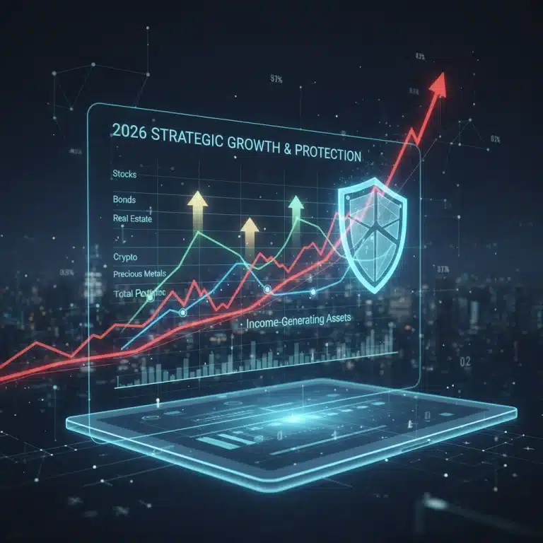 Diverse investment portfolio chart showing growth amidst inflation, 2026 financial planning