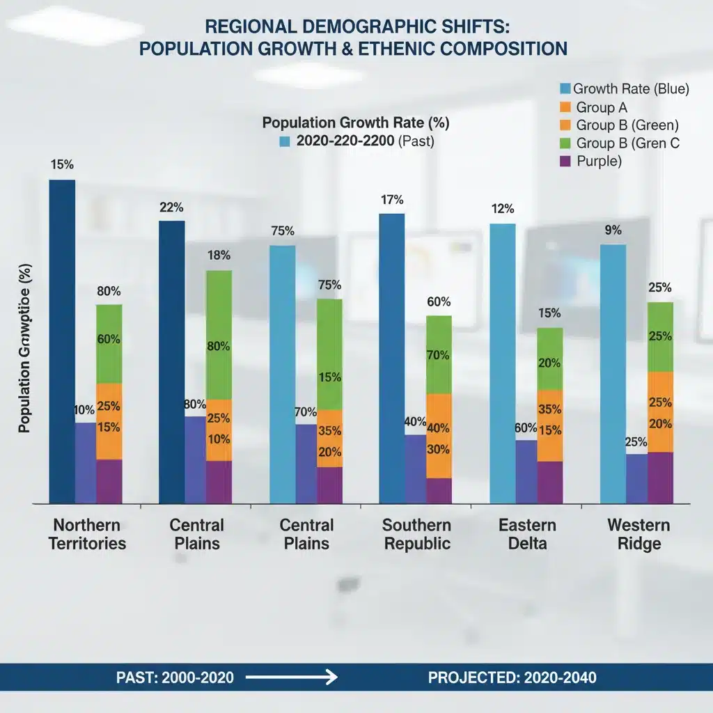 Bar chart comparing regional population growth and ethnic composition from Census 2026 data