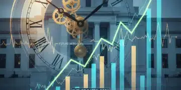 Financial charts with upward trend and clock ticking towards 2026, symbolizing Federal Reserve interest rate changes and investor preparedness.