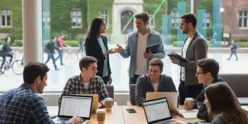 College students studying and discussing FAFSA changes on a campus